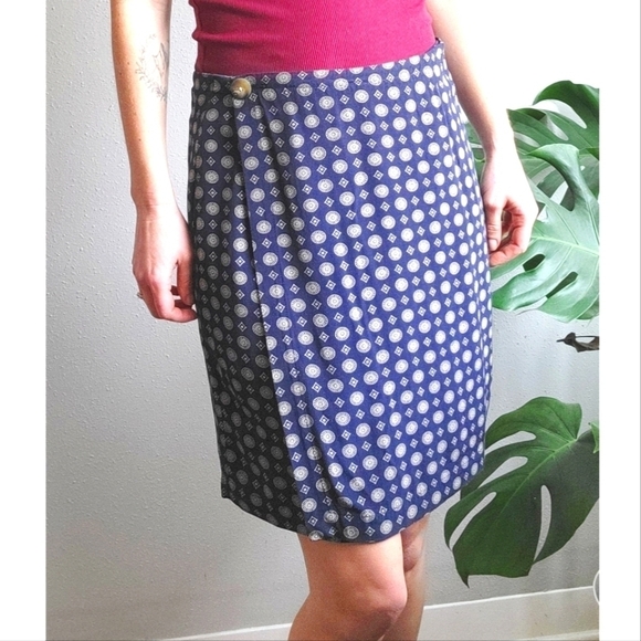 LIZ CLAIBORNE Vintage 90s Wrap Skirt Navy Academia Collegiate Mini sz 10 - Picture 1 of 7